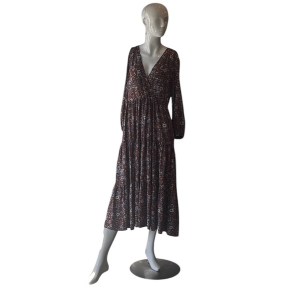 Madewell Challis Wrap Midi Woodland Floral Brown Multi Midi Dress Size XS - Picture 5 of 15
